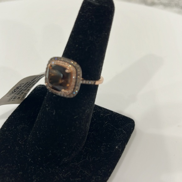 SMOKY QUARTZ APR 2.5ct RING .34 TW DIAMOND 14KT ROSE GOLD HALO SIZE 7 EXQUISITE - Picture 10 of 16